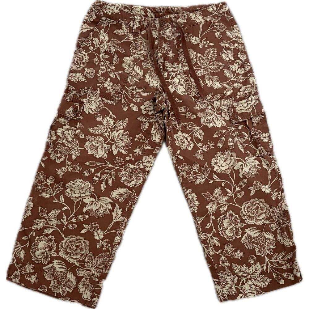 Ralph Lauren Capri Cargo Pants, Boho Chic, Neutral Floral, 100% Cotton, Size 8